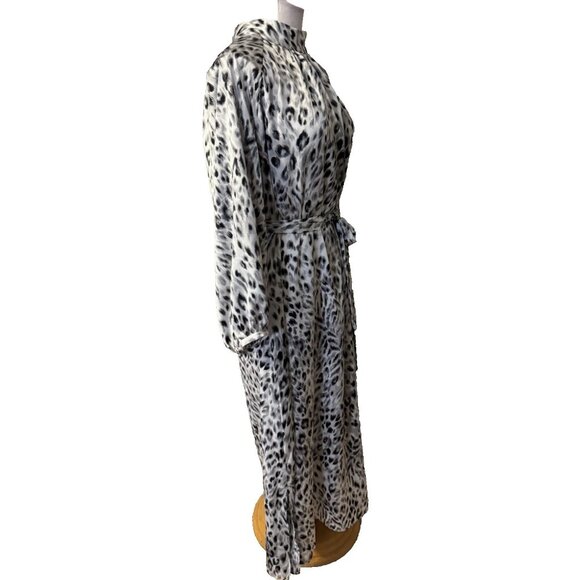 Ann Taylor Maxi Dress 3/4 Long Sleeve L Large Black Gray White Snow Leopard - Picture 8 of 16